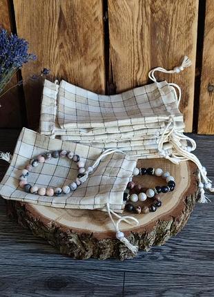 Набір тканинних мішечків 9х14 см з бусинками. еко-упаковка, набір 10 шт.