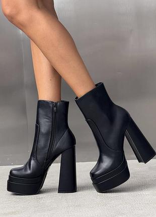Ботильйони братц черевики на підборах з квадратним носком на платформі чорні еко шкіряні осінь весна демі жіночі