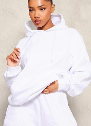 Белое худи из натуральной ткани, стильное худи