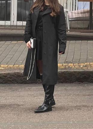 Черный утепленный тренч  (пальто) s