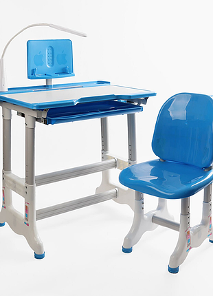 Парта детская со стульчиком l-70106 цвет синий, регулируемая высота и наклон, с лампой, в коробке