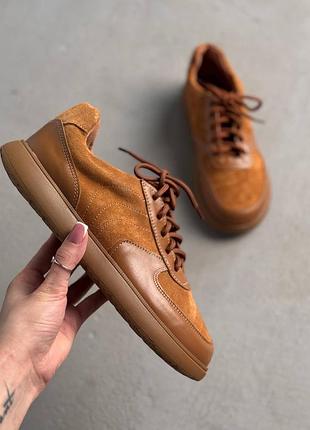 Руді кросівки з натуральної шкіри та замші з розширеним передком