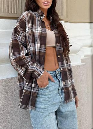 Трендовая рубашка из фланели в универсальном размере oversized 42-48
