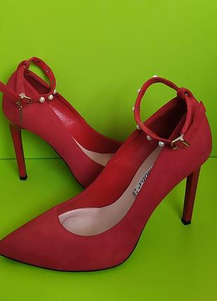 Замшевые красныеткфли лодочки на шпильке bravo moda, 38