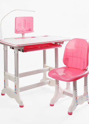 Парта детская со стульчиком ul-90311 цвет розовый, регулируемая высота и наклон, с лампой, в коробке