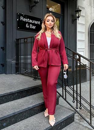 Жіночий класичний діловий повсякденний костюм трійка штани брюки та піджак і майка тканина костюмка
