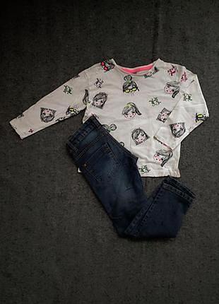Комплект на девочку 5-6роков,джинсы и лонгслив
