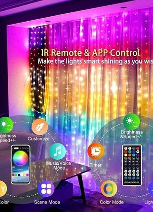 Гирлянда smart-штора 3х3, app bluetooth (usb) вт7728(49 - 01)