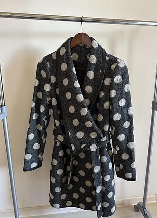 Продам ексклюзивне пальто шерсть в горох в горошок сіре асиметриричне s