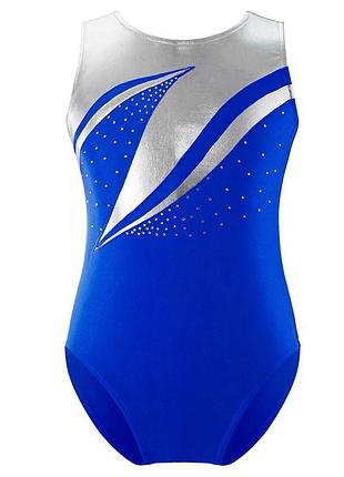 Закритий гімнастичний купальникiefiel для дівчаток 146-152 блискучий металік без рукавів зі стразами синій