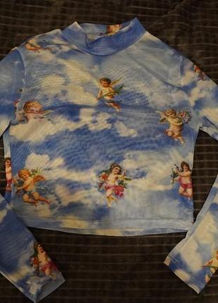 Прозрачный женский топ с ангелочками, размер универсальный, голубой цвет