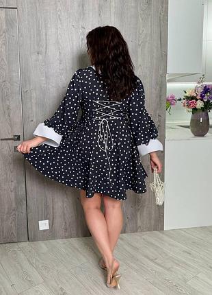 Платье горошек мини с воротничком