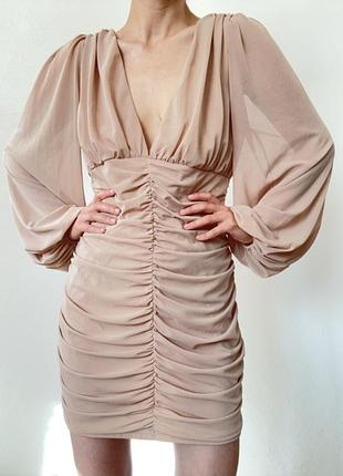 Облегающее платье prettylittlething с сеткой и рукавами-баллонами l