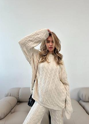 Теплий трикотажний костюм ♥️ бежевий теплий костюм на щодень ♥️