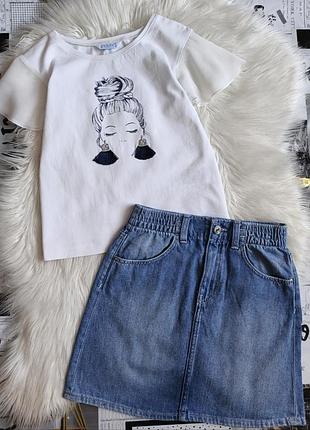 Футболка + джинсовая юбочка 9-10 р. 140 см.
