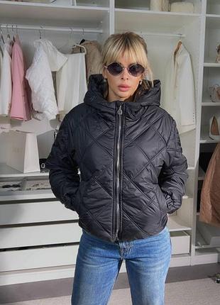 Зимова коротка стьобана куртка на блискавці з капюшоном з кишенями