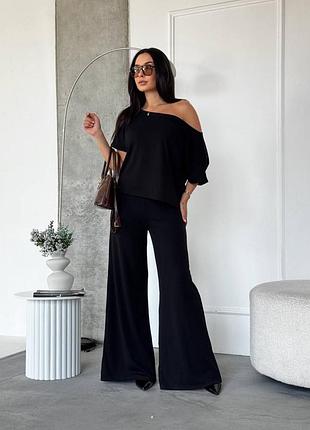 Жіночий повсякденний класичний базовий діловий костюм двійка брюки штани та футболка тканина джерсі з начесом