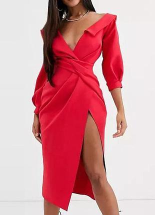 Распродажа платье asos миди с разрезом и спущенным плечом