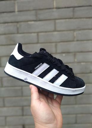 Кеди жіночі чорні  замшеві  adidas campus  на шнурках