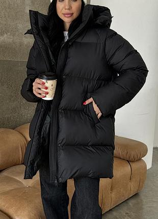 Дутый пуффер пуховик с капюшоном