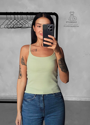 Кроп топ майка топ на бретельках у рубчік