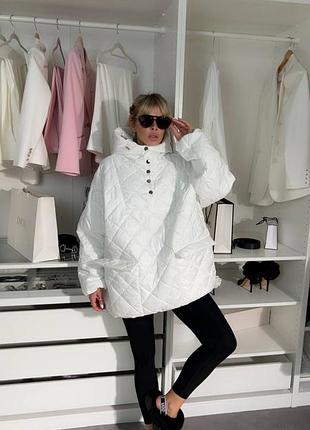 Искусственный лебяжий пух❄️💙анорак зимний женский в стиле оверсайз, женская куртка анорак с капюшоном карманами oversized