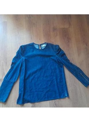Топ блуза джинс mango.p.xs/s. оригинальный фасон, рукава. см фото. состояние новых вещей