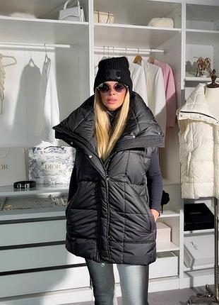 Искусственный лебяжий пух ❄️💙 женский стеганый жилет жилетка в стиле оверсайз с объемным воротником