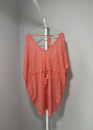 Жіноче ажурне парео m-l персикового кольору