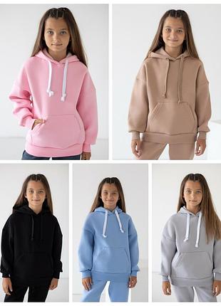 Зимове тепле худі на флісі для дівчат, зимова толстовка на флісі з капюшоном, худі для дівчаток тринитка з начосом