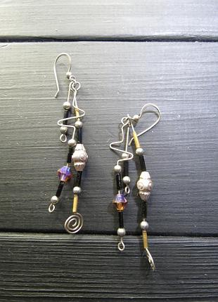 Сережки довгі палички з намистинами