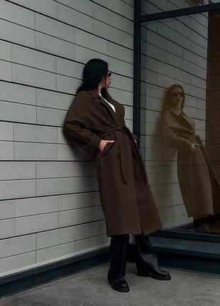 Класичне кашемірове пальто на запах з підкладкою довге