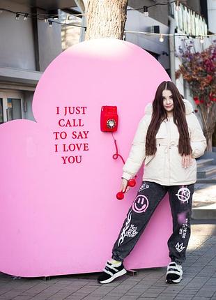 Джинсы мом с принтом