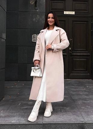 Класичне кашемірове пальто на запах з підкладкою довге