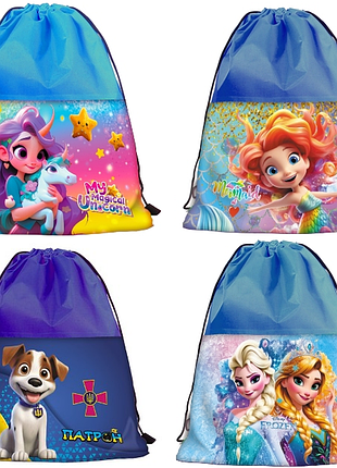 Сумка для обуви школьная 46см для девочки принцессы единорог русалочка сестры frozen