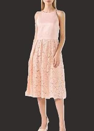 Праздничное нюдовое кружевное платье oasis, летнее вечернее пудровое платье кружево