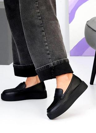 Sale елегантні жіночі шкіряні чорні лофери, осінні туфлі, натуральна шкіра, весна, осінь.