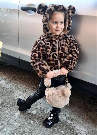 Дитяча леопардова шубка для дівчинки