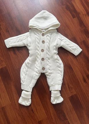 Теплий комбінезон, комбінезон для хрещення, білий комбінезон для немовляти