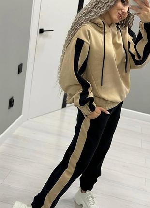 Женский флисовый спорт костюм двойка в двух цветах худи + штаны