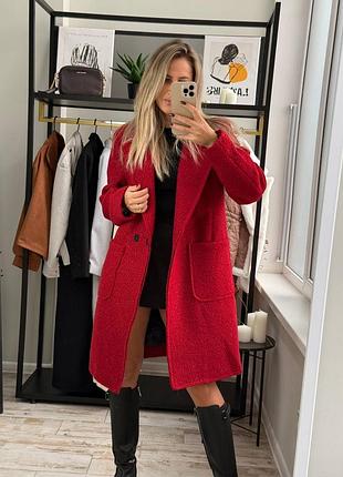 Стильний жіночий повсякденний класичний кардиган без підкладки букле бордо марсал