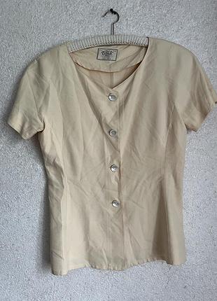 Шовкова вінтажна блузка на короткий рукав масляного кольору