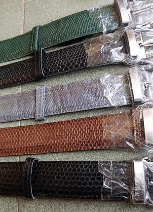 Ремень из кожи морской змеи.зеленый.потайной карман
