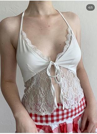 Топ на завʼязках з мереживом білий
