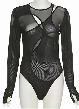 Боди черное из сетки через палец