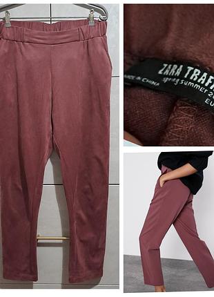 Стрейчевые брюки велюр джоггеры на резинке с карманами