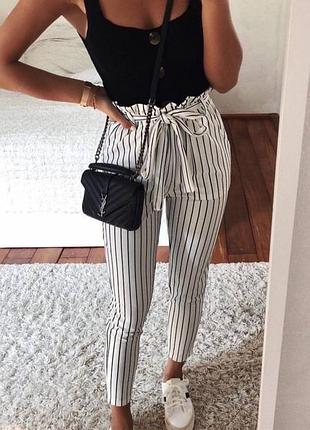 Розпродаж ❗️літні брюки штани мом з полосами на резинці летние брюки женские полосатые белые штаны с поясом
