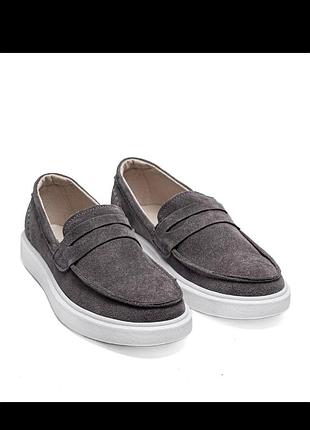 Лоферы мужские натуральная замша серые, замшевые туфли, слипоны, мокасины 109