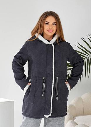 Женская куртка парка в трех цветах ткань вельвет на меху застежка молния