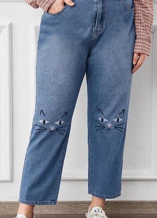 Джинси мом з котиками батал прямі